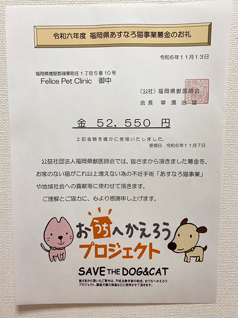 福岡県あすなろ猫事業募金のお礼